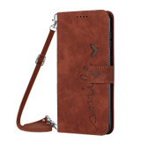 For Samsung Galaxy S22+ Skin Feel Heart Pattern Leather Phone Case With Lanyard(Brown)