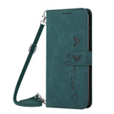 For Samsung Galaxy S22+ Skin Feel Heart Pattern Leather Phone Case With Lanyard(Green)