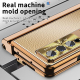 For Samsung Galaxy Z Fold4 Litchi Pattern Magnetic Shell Film Integrated Shockproof Phone Case(Gold)