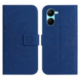 For Realme 10 5G Skin Feel Sun Flower Pattern Flip Leather Phone Case with Lanyard(Dark Blue)