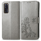 For ZTE AXON 20 5G Four-leaf Clasp Embossed Buckle Mobile Phone Protection Leather Case with Lanyard & Card Slot & Wallet & Bracket Function(Gray)