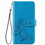 For  Alcatel 1S (2020) Four-leaf Clasp Embossed Buckle Mobile Phone Protection Leather Case with Lanyard & Card Slot & Wallet & Holder Function(Blue)