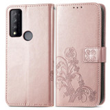 For TCL 30 V 5G Four-leaf Clasp Embossed Buckle Leather Phone Case(Rose Gold)