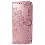 For  Alcatel 1S (2020) Embossed Mandala Pattern TPU + PU Horizontal Flip Leather Case with Holder & Three Card Slots & Wallet(Rose Gold)