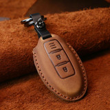 For Nissan Car Cowhide Leather Key Protective Cover Key Case, Three Keys Horizontal Line Version (Brown)