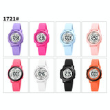 SKMEI 1721 Triplicate Round Dial LED Digital Display Luminous Silicone Strap Electronic Watch(Pink Blue)
