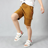 Boys Cotton Casual Overalls Shorts (Color:Chocolate Size:130cm)