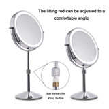 Desktop Double-SidedRound LED Luminous Makeup Mirror Liftable Magnifying Mirror, Specification:Plane + 10 Times Magnification(8-inch Rechargeable)