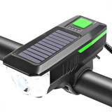 Bicycle Solar Headlight Horn Light Night Riding USB Charging Headlight Bicycle Glare Flashlight Equipment(Green)