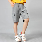 Boys Cotton Casual Overalls Shorts (Color:Iron Grey Size:160cm)