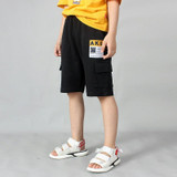 Boys Fashion Label Short Pants Overalls (Color:Black Size:120cm)