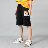 Boys Fashion Label Short Pants Overalls (Color:Black Size:160cm)