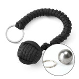 Outdoor Security Protection Black Monkey Fist Steel Ball Bearing Self Defense Lanyard Survival Key Chain(Black)