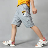 Boys Fashion Label Short Pants Overalls (Color:Grey Size:130cm)