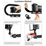 PULUZ U/C Shape Portable Handheld DV Bracket Stabilizer Kit with Cold Shoe Tripod Head & Phone Clamp & Quick Release Buckle & Long Screw for All SLR Cameras and Home DV Camera