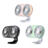 F211 Car Double Head With Led Electric Fan Car Air Outlet Instrument Panel USB Mini Fan(Black)