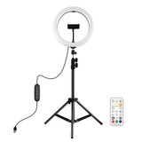 PULUZ 10.2 inch 26cm Marquee LED RGBWW Selfie Beauty Light  + 1.1m Tripod Mount 168 LED Dual-color Temperature Dimmable Ring Vlogging Photography Video Lights with Cold Shoe Tripod Ball Head & Remote Control & Phone Clamp(Black)