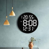6620 12 Inch LED Simple Wall Clock Living Room Round Silent Digital Temperature And Humidity Electronic Clock(Black Frame US Plug)