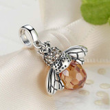 S925 Sterling Silver Personality Inlaid Bee Crystal Pendant