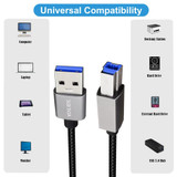 JUNSUNMAY USB 3.0 Male to USB 3.0 Male Cord Cable Compatible with Docking Station, Length:2m