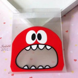 100 PCS Cute Big Teech Mouth Monster Plastic Bag Wedding Birthday Cookie Candy Gift OPP Packaging Bags, Gift Bag Size:10x10cm(Red)
