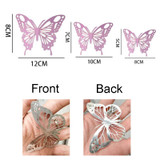 12pcs /Set 3D Simulation Skeleton Butterfly Stickers Home Background Wall Decoration Art Wall Stickers, Type: C Type Pink