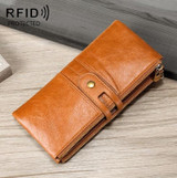 Ladies Genuine Leather Long Wallet Anti-theft Card Bag Multifunctional Clutch Bag(Brown)