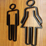 2 PCS Acrylic Toilet Symbol Adhesive Backed Bathroom Toilet Door Sign for Hotel(Black)