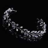 Fashion Leaves Bridal Hair Accessories Handmade Crystal Hair Jewelry Wedding Headband Headpiece for Women(Silver)