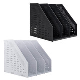 Deli 78995 Three-Compartment File Rack Foldable Desktop Storage Book Stand(Light Gray)
