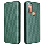 For HTC Desire 20 Plus Carbon Fiber Texture Horizontal Flip TPU + PC + PU Leather Case with Card Slot(Green)