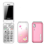 N509 Women Flip Phone, 2.4 inch, 6800mAh, Support FM, Flashlights, MP3, Big Keys, Dual SIM, EU Plug (Pink)