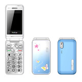 N509 Women Flip Phone, 2.4 inch, 6800mAh, Support FM, Flashlights, MP3, Big Keys, Dual SIM, EU Plug (Blue)