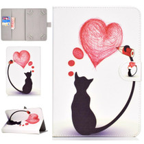 For 10 inch Universal Tablet PC Colored Drawing Pattern Horizontal Flip PU Leather Case with Holder & Card Slot(Loving Cat)