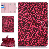 For 10 inch Universal Tablet PC Colored Drawing Pattern Horizontal Flip PU Leather Case with Holder & Card Slot(Red Pink Leopard)