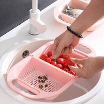 Kitchen Household Creative Folding Fruit Basket Plastic Vegetable Draining Basket(Pink)