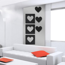 6pcs /Set Acrylic Heart Combination Mirror Stereo Wall Stickers Home Decoration Soft Mirror(Black)