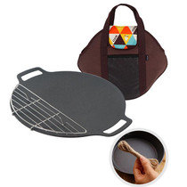 Outdoor Camping BBQ Cast Iron Grill Pan,Style: Baking Pan+Net+Hemp Rope+Storage Bag