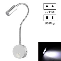 3W Silver Shell Flexible Goose Neck White Light LED  Reading Lamp Light, 160 LM 3000-3200K Hose Spotlight Lamp Wall Mount Light Wall Sconce Lamp, Got the CE / FCC Certification, Goose Neck Length: 30cm, US/EU Plug, Default Delivery US Plug