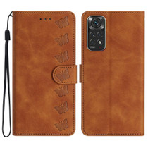 For Xiaomi Redmi Note 11 5G Seven Butterflies Embossed Leather Phone Case(Brown)