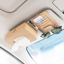 Car Litchi Texture Hanging Tissue Box Sun Visor Card Storage Clip(Beige)