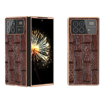 For Xiaomi Mix Fold 3 Nano Plating Genuine Leather Mahjong Texture Phone Case(Brown)