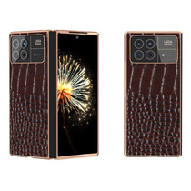 For Xiaomi Mix Fold 3 Nano Plating Genuine Leather Crocodile Pattern Phone Case(Coffee)