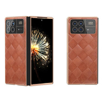 For Xiaomi Mix Fold 3 Nano Plating Weave Plaid Texture PU Phone Case(Brown)