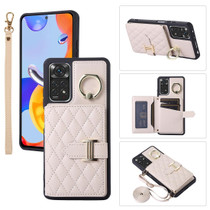 For Xiaomi Redmi Note 11 Horizontal Card Bag Ring Holder Phone Case with Dual Lanyard(Beige)