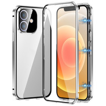 For iPhone 12 Magnetic Double-buckle HD Tempered Glass Phone Case(Silver)