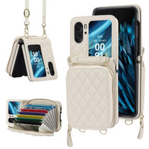 For OPPO Find N2 Flip Rhombic Texture Card Bag Phone Case with Dual Lanyard(White)