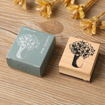 5 PCS DIY Vintage Nature Landscape Handbook Wooden Stamp(Cherry Blossom Vase)