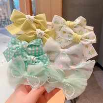 10pcs /Set  Big Bow Flower Elastic Hairbands Children Girls Sweet Hair Ties, Style: Cream Green Series