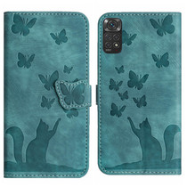 For Xiaomi Redmi Note 11/Note 12S 4G Global Butterfly Cat Embossing Flip Leather Phone Case(Wathet)